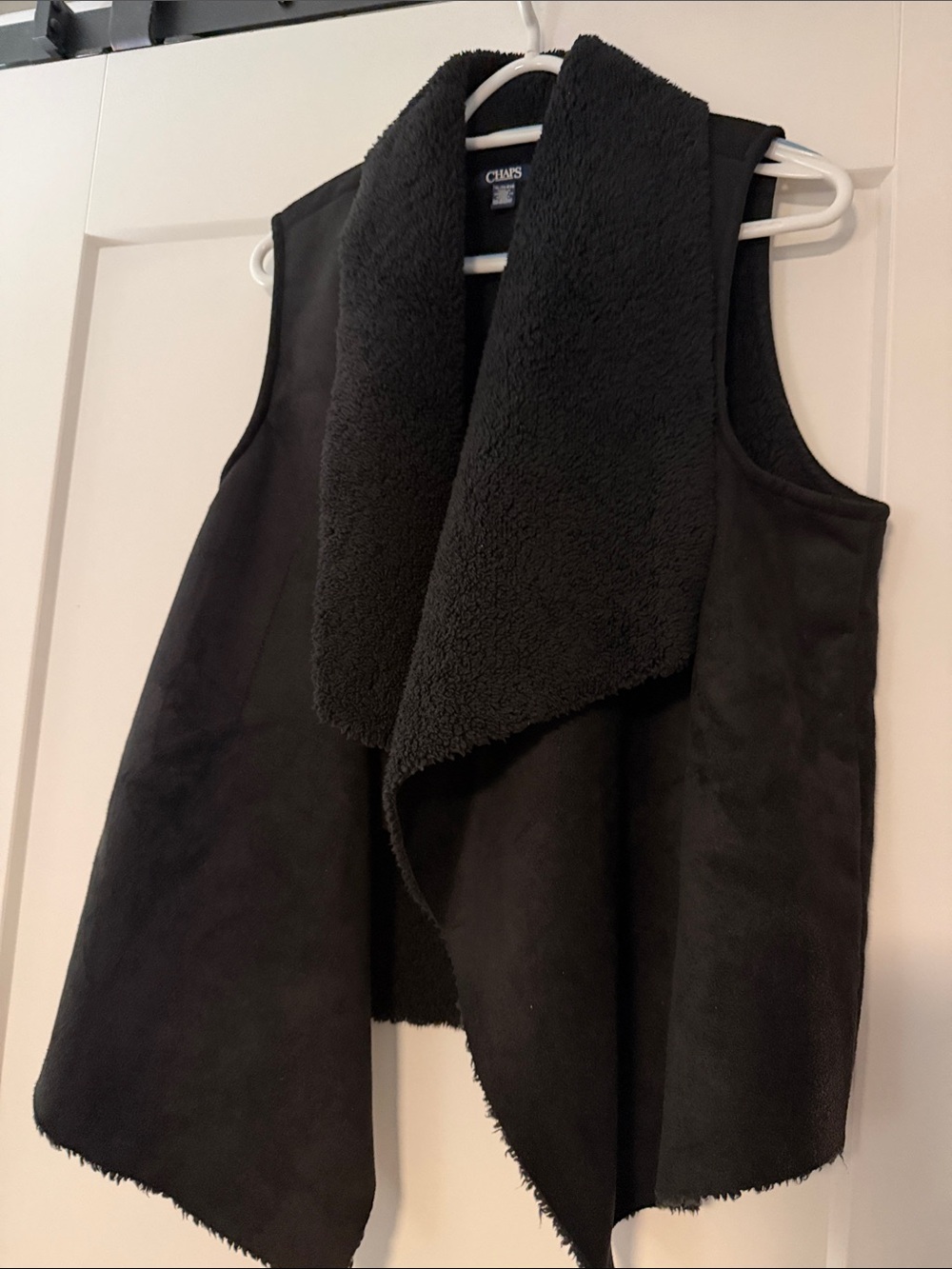 Chaps Black Faux Shearling Drape Vest